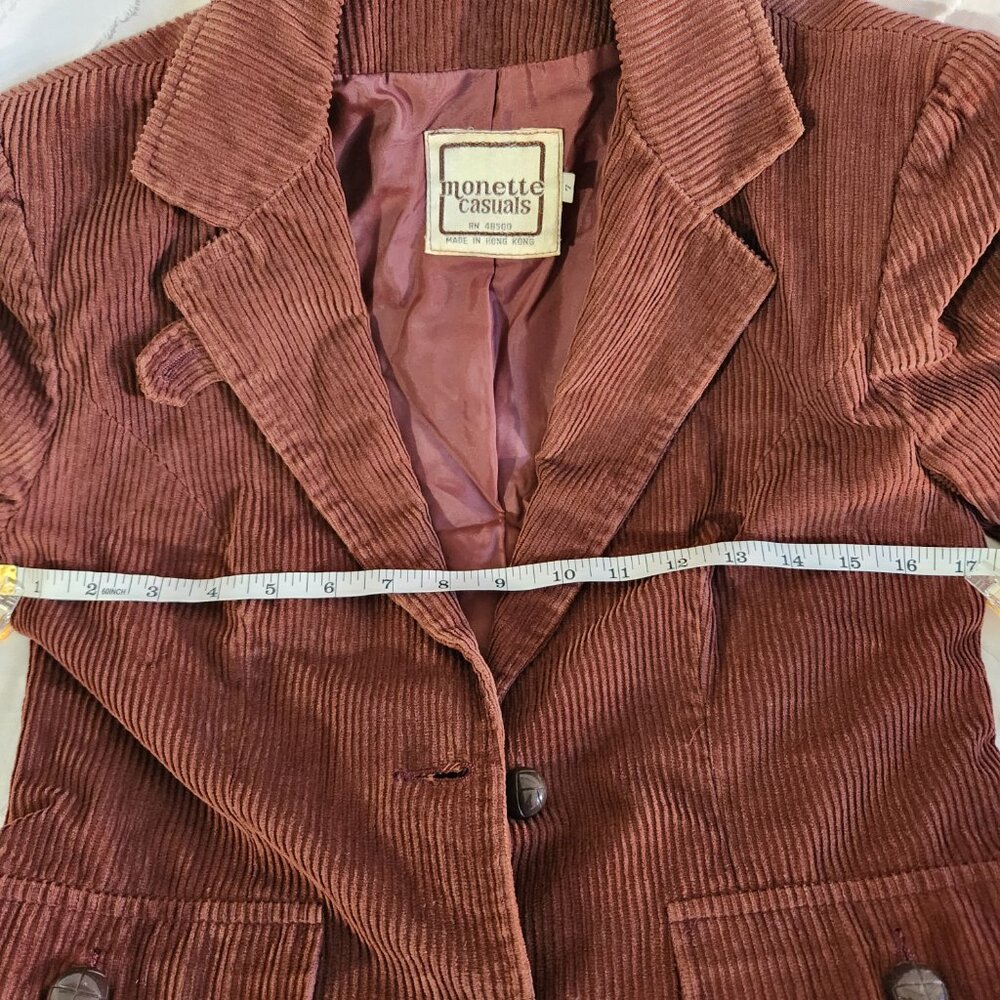 Vintage Monette Casuals Size 7 Brown Button up Corduroy Jacket - Picture 7 of 14